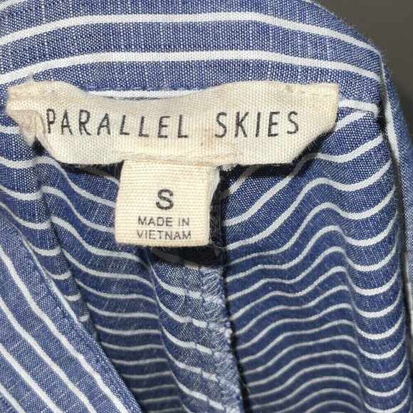 Parallel Skies Blue White Dress S Pinstripe Asymmetrical Midi Nautical Coastal - Picture 11 of 12